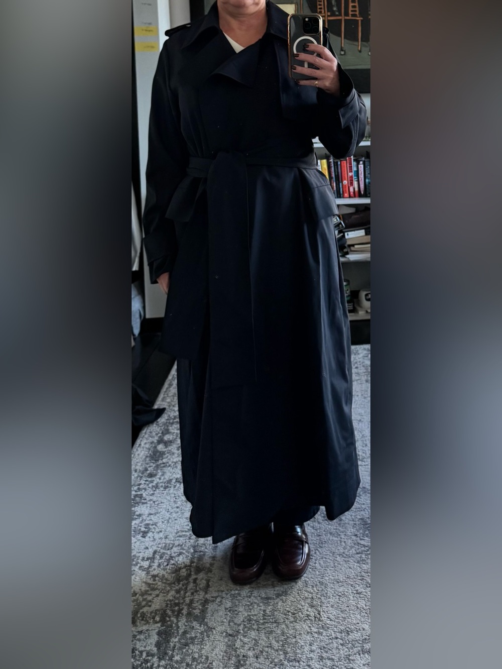 COS Double Breasted Wool Blend Maxi Trench Coat Navy Women’s US 10